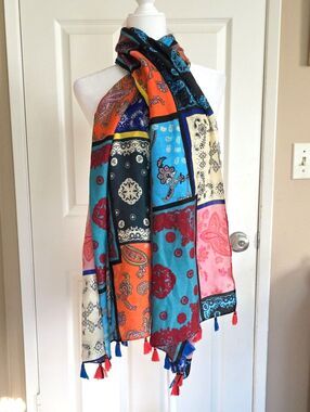 Charming Charlie Womens Colorful Boho Fringe Scarf